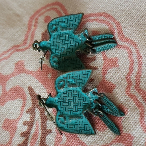 (B) Southwestern Earrings Tribal Bird Turquoise Native American Bird Feathers - Picture 5 of 8